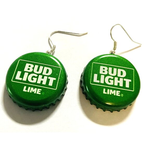 Bud Jewelry - NEW Bud Beer Bottle Cap Earrings Fun Fashion Drop Dangle Fishhook Lime Gift